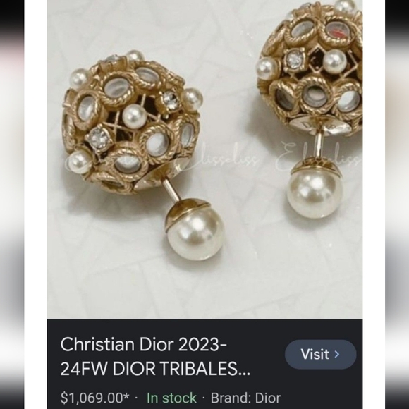 DIOR TRIBALES EARRINGS Gold-Finish Metal with White Resin Pearls and Mirrors - Picture 9 of 10